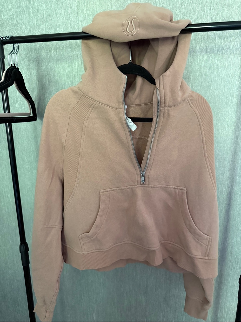 lululemon athletica cropped hooded half-zip jacket in dusty rose
